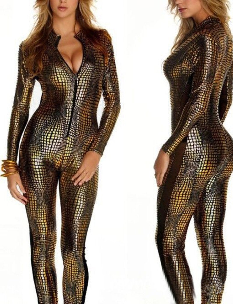 Tight-fitting snake pattern jumpsuits