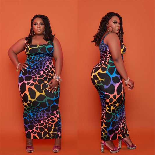 European And American Plus Size Color Leopard Print Womens Clothing