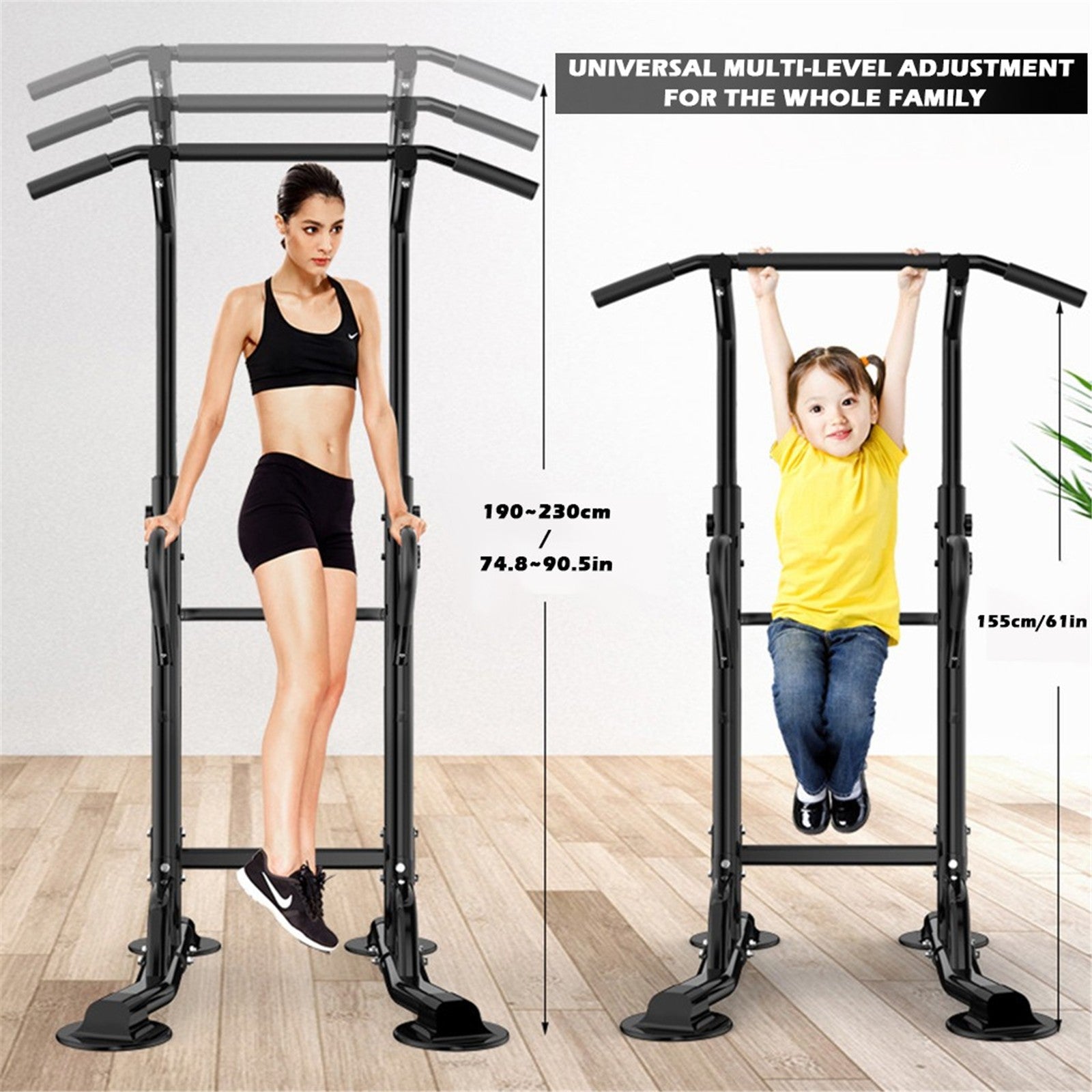 Adjustable Chin Up Stand P ull Up Bar Dip Power Tower Home Gym Fitness Workout - Plushlegacy