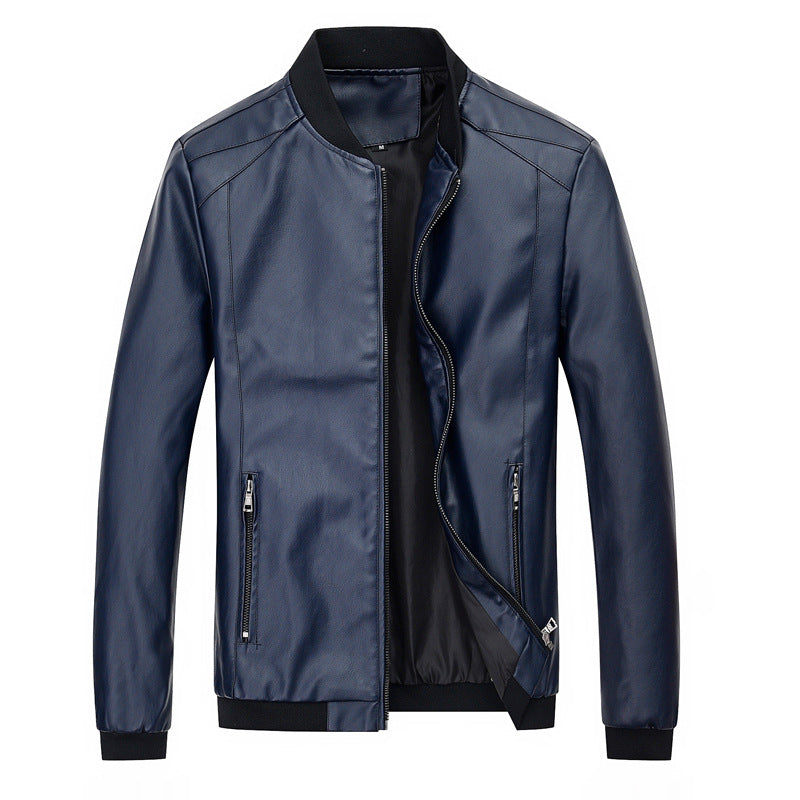 Men's Stand-Up Collar Leather Jacket Coat Motorcycle Men's Casual Leather Jacket