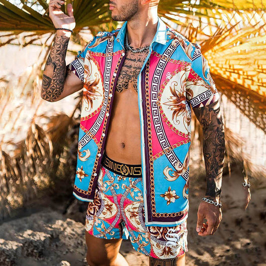 Printed Shorts Fashion Quick-Drying Short-Sleeved Casual Suit Men