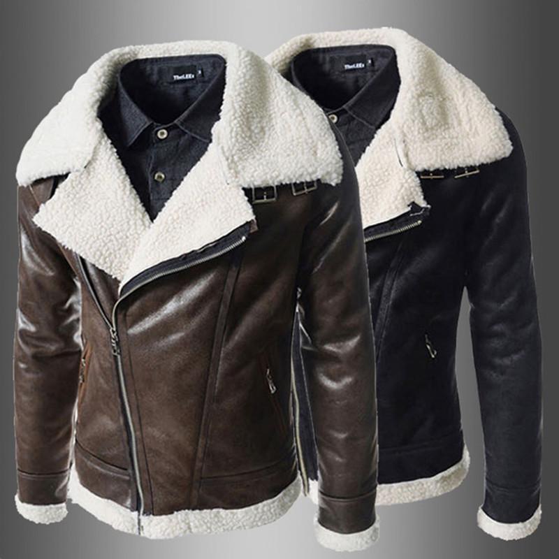 Plush legacy men's slim collar leather jacket