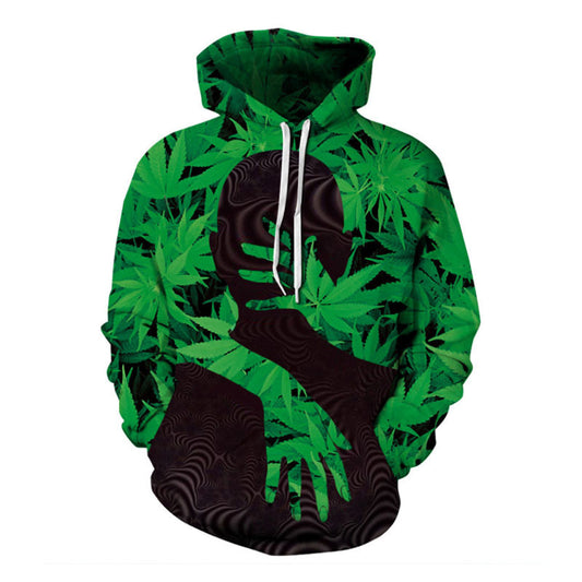 Men Fashion Green Big Leaf Hoodie - Plushlegacy