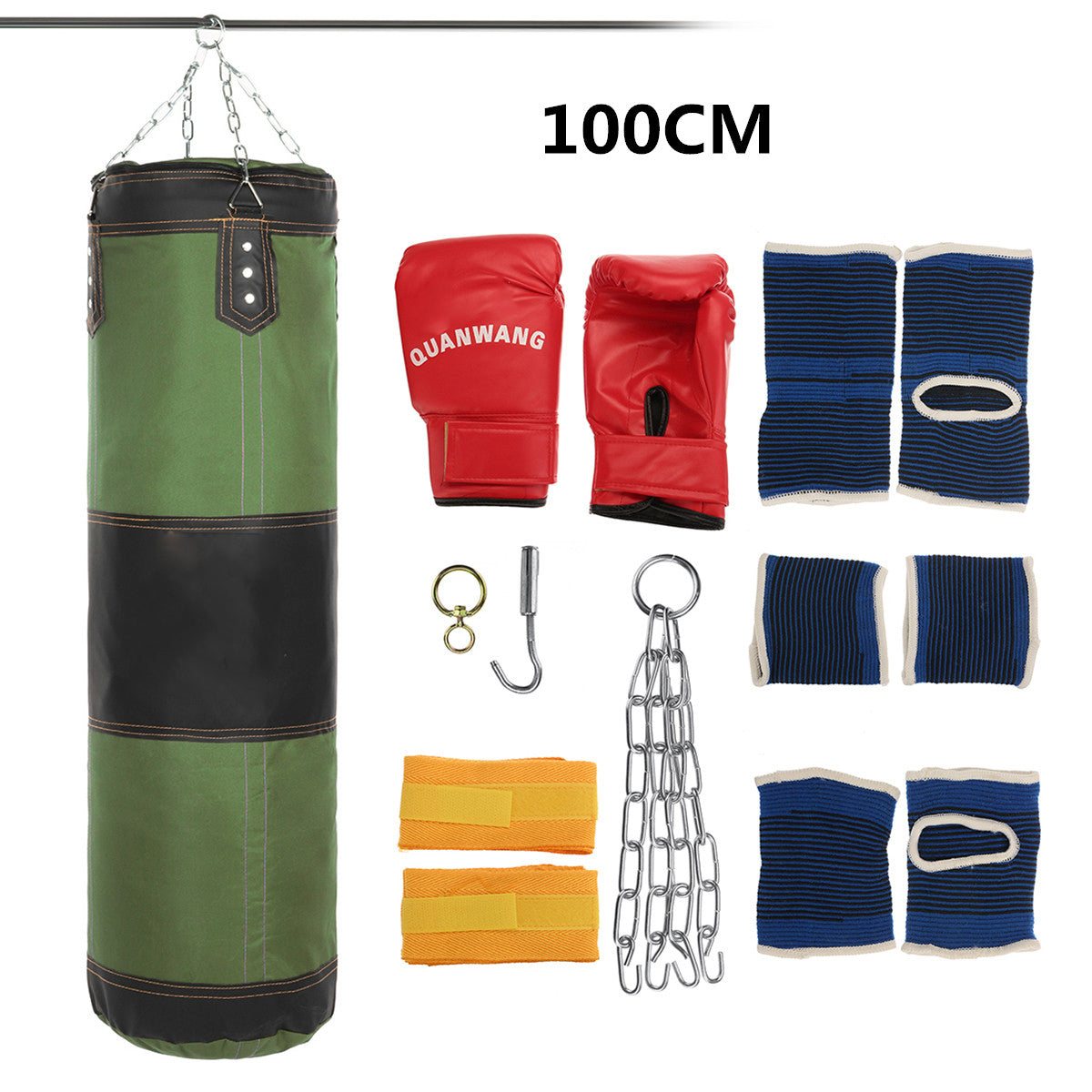 Filled Adult Hanging Punch Bag Heavy Boxing Training with MMA Gloves Hand Foot Ankle Pads Home Gym - Plushlegacy