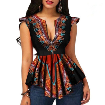 Clothing Top Dashiki Print  Ankara Plus Size S-2XL Summer T-shirts Ethnic Short Sleeve Ladies African Dress - Plushlegacy