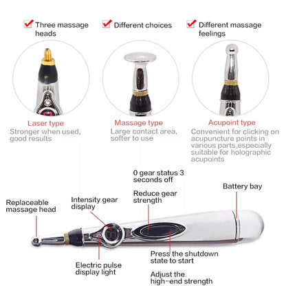 Electric Acupuncture Point Massage Pen Pain Relief Laser Therapy Electronic Meridian Energy Pen Body Head Back Neck Leg Massager - Plushlegacy