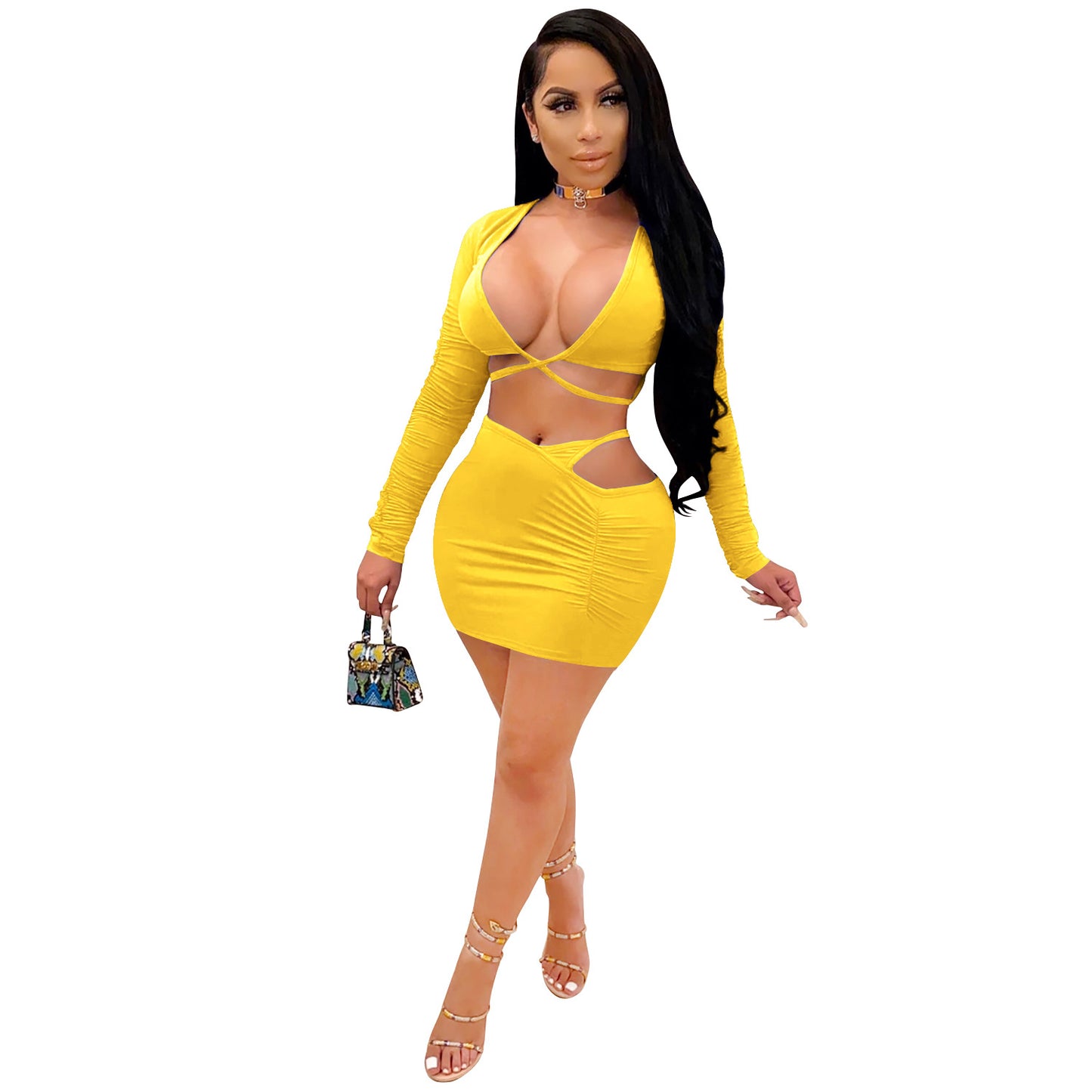 Cutubly Solid Suit Outfit Sexy Two Piece Set Women Deep